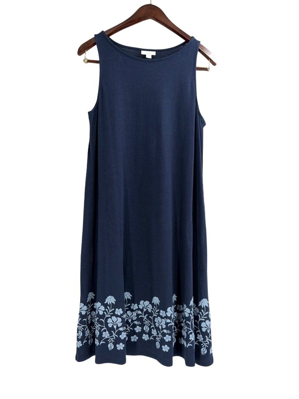 J. Jill Sleeveless Blue Embroidered Floral Midi Dress Womens Small Lagenlook